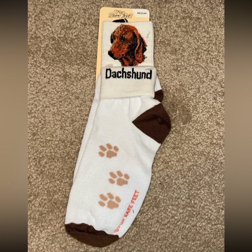 For Bare Feet Dachshund Dog Socks - Brown and White